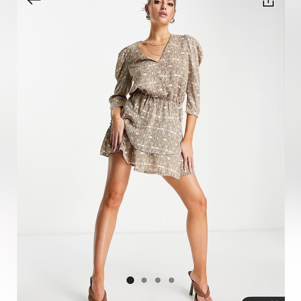 NWT! AX Paris mini smock dress plunge front camel chain print 12 dance party